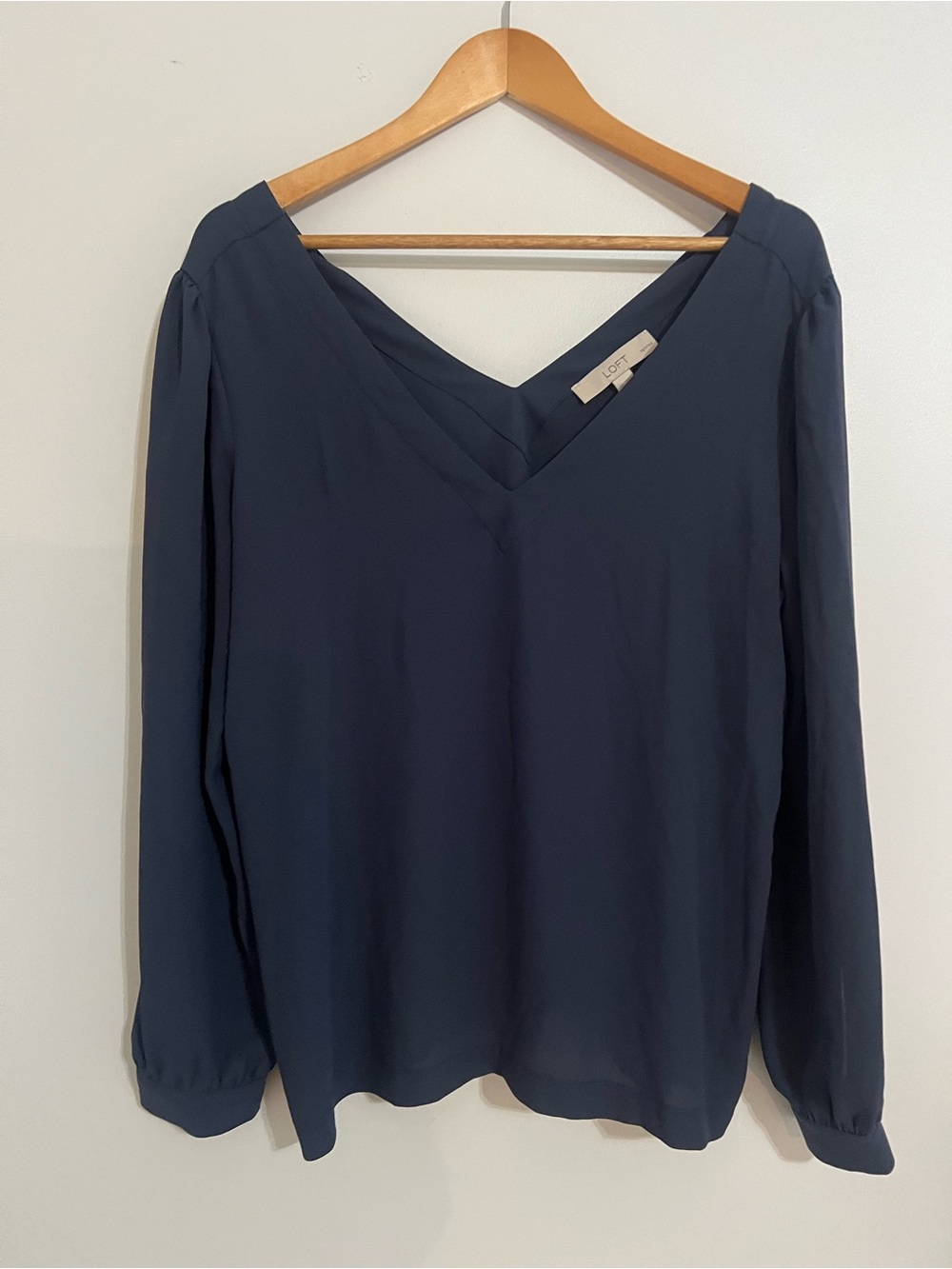 LOFT Dark Gray V-Neck Long Sleeve Blouse